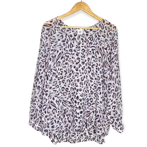 Cabi White Leopard Animal Print Chiffon Glamour Blouse Top Size Medium - Picture 2 of 12